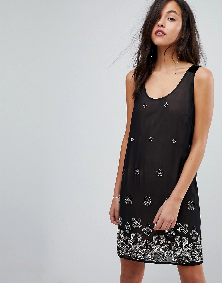 French Connection Embellished Dress with Velvet Straps