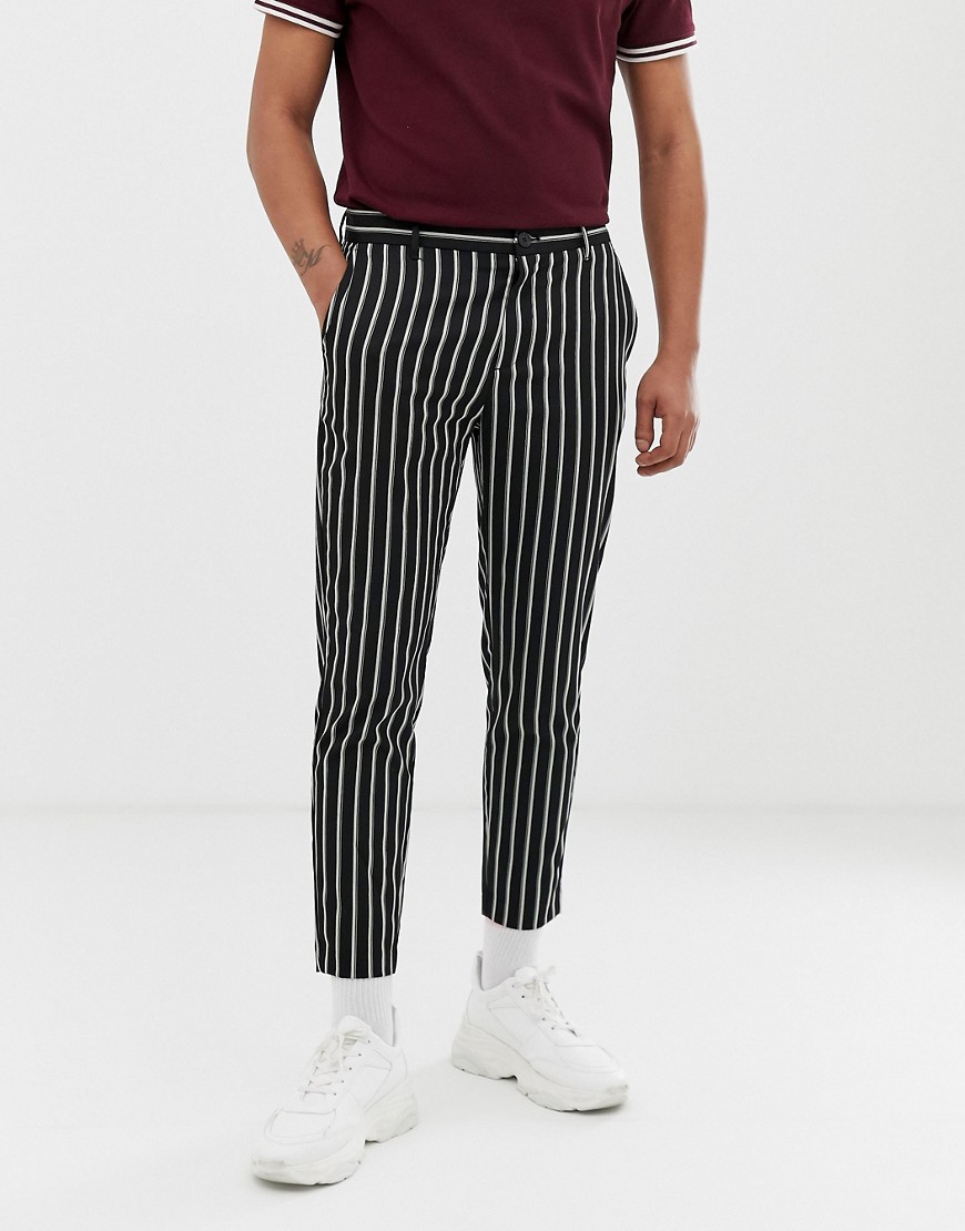 Bershka skinny trousers with stripes in black