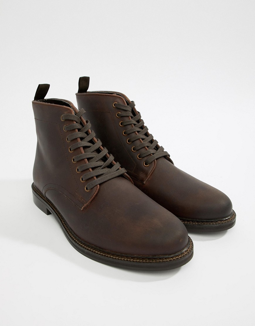 WALK London Darcy lace up boots in brown wax leather