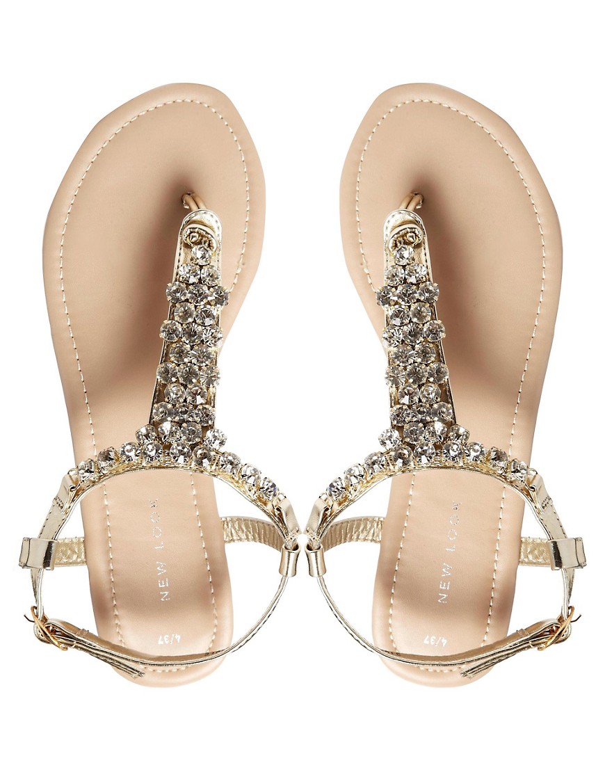 New Look | New Look Fossil Gold Bling Thong Flat Sandals at ASOS