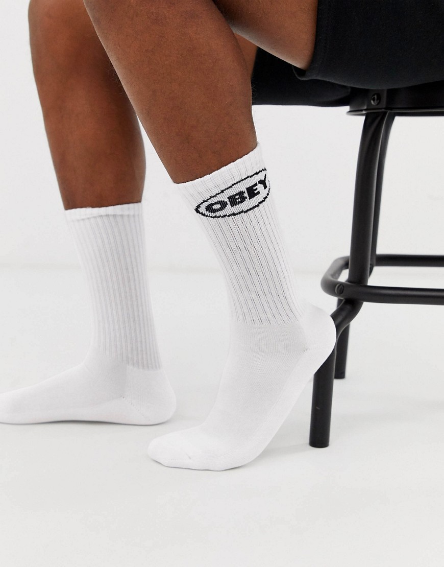Obey Galleria logo socks in white