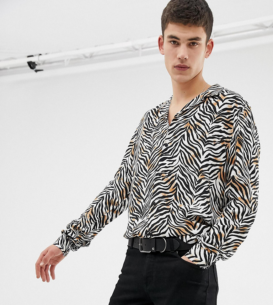 COLLUSION Tall oversized zebra print revere shirt