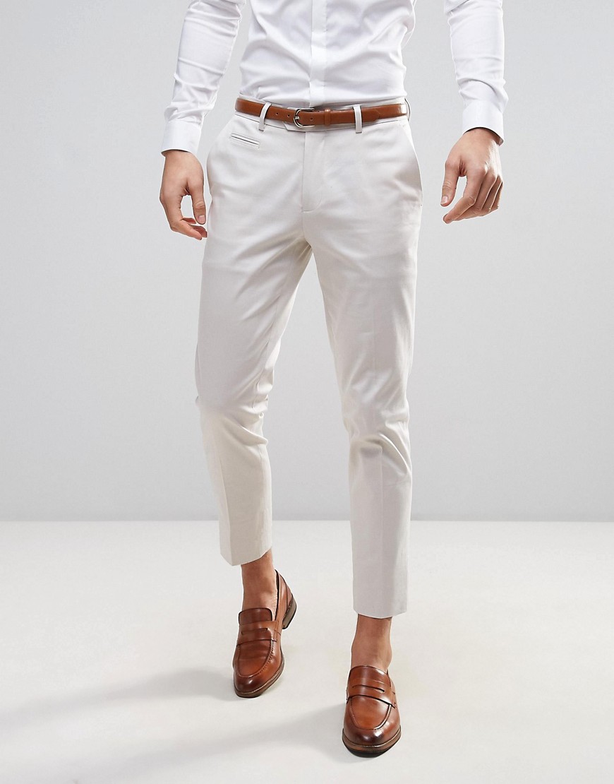 ASOS Wedding Skinny Crop Smart Trousers In Cream