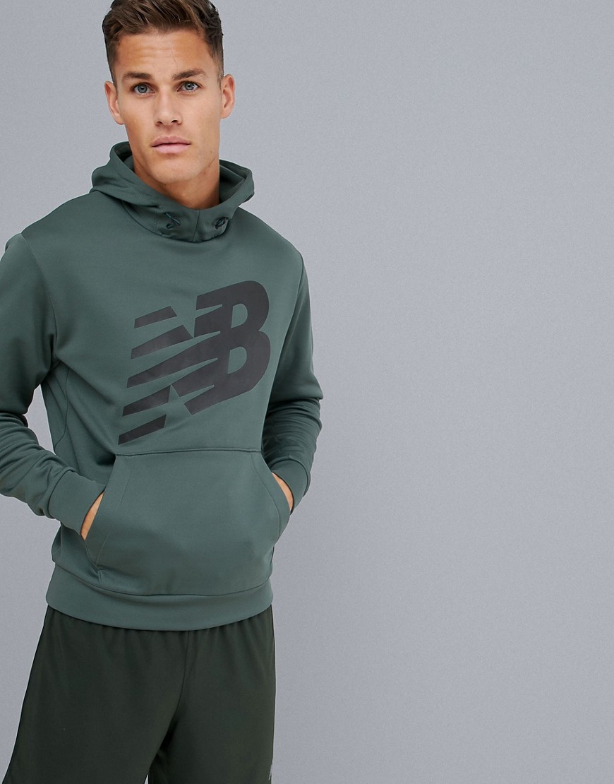 New Balance Running fleece logo hoodie in khaki