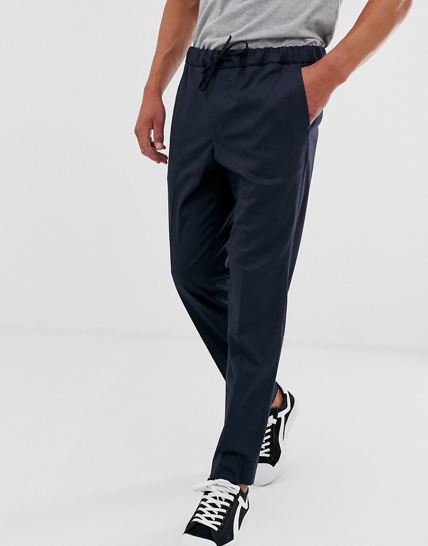 Jack & Jones Premium drawstring waist trousers in navy