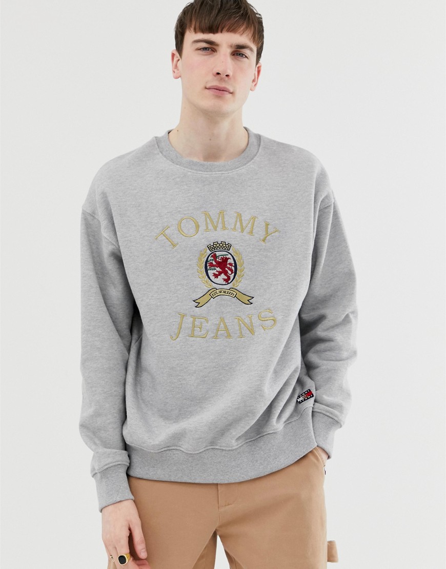 Tommy Jeans 6.0 limited capsule crew neck sweatshirt with crest logo in grey