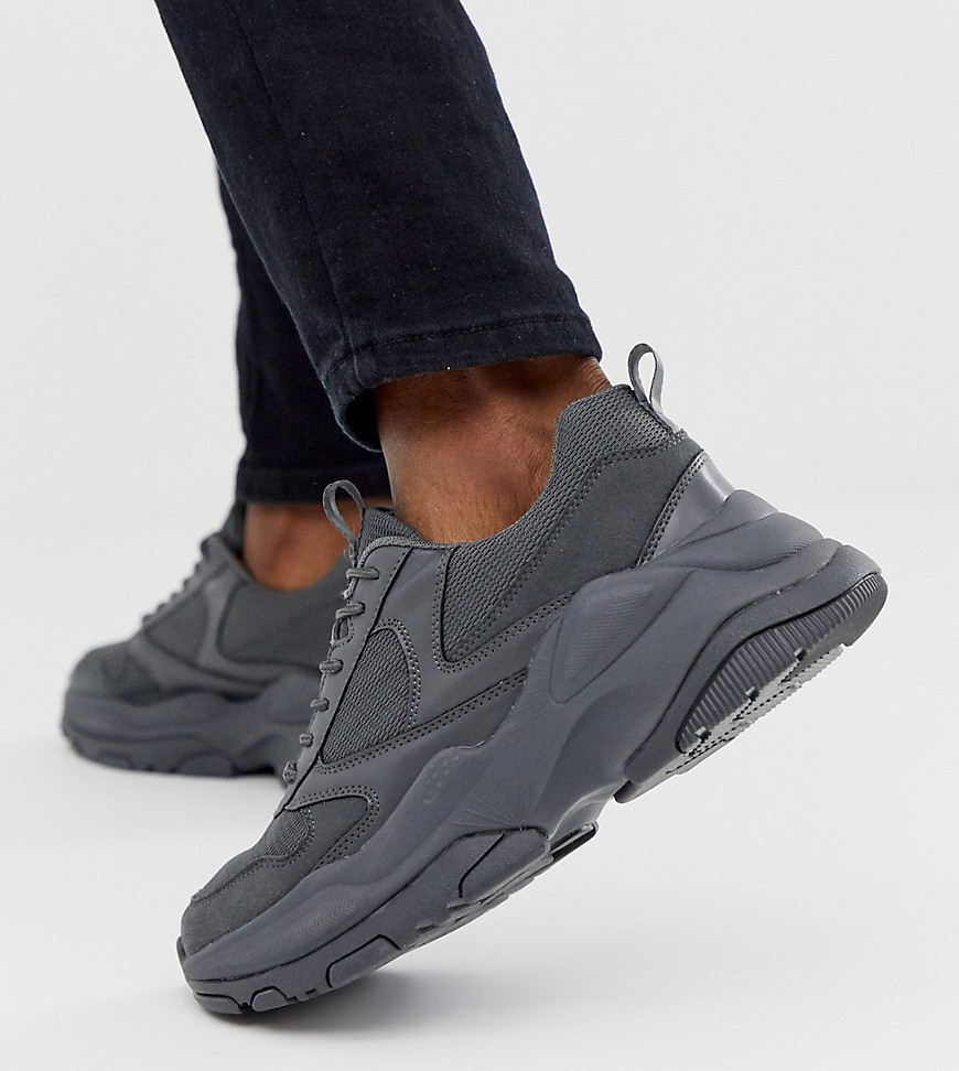 ASOS DESIGN Wide Fit trainers in grey mesh with chunky sole