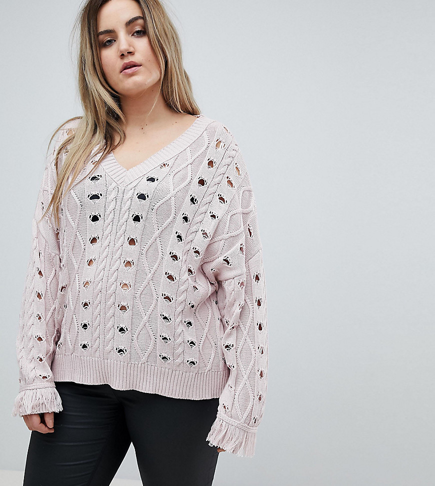 Religion Plus Cable Knit Jumper - Pink