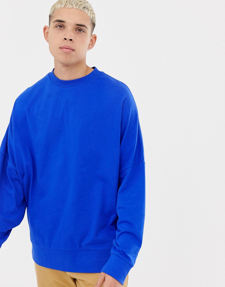 COLLUSION long sleeve dropped shoulder t-shirt in cobalt blue