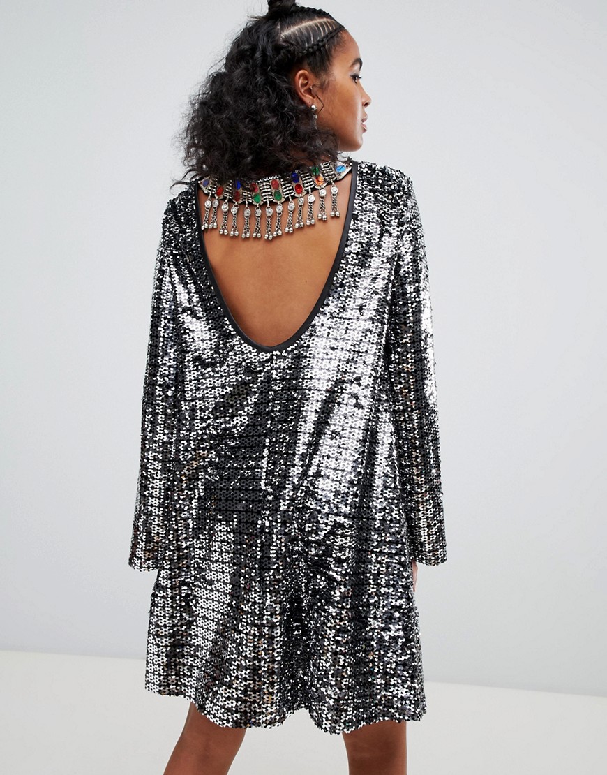 Ragyard swing dress in sequin with gemstone back trim