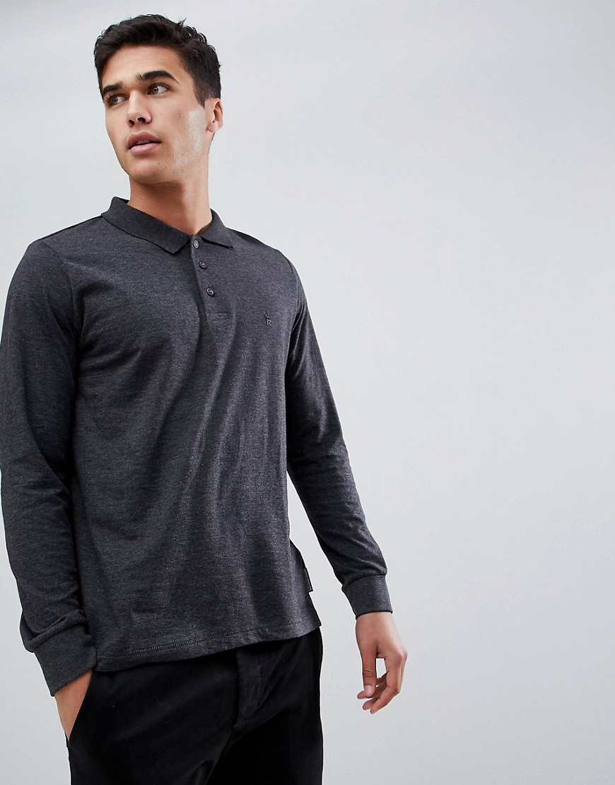 French Connection Long Sleeve Jersey Logo Polo Shirt - Charcoal mel