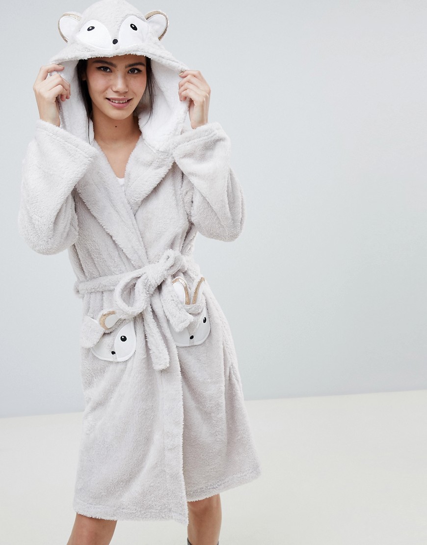 Loungeable Fuzzy Sherpa Fleece Squirrel Dressing Gown