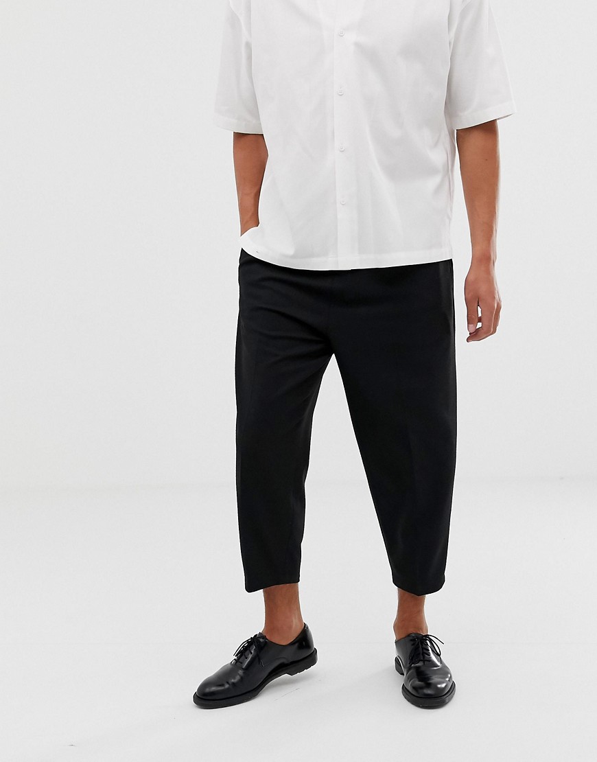 ASOS WHITE volume tapered smart trousers in black wool mix