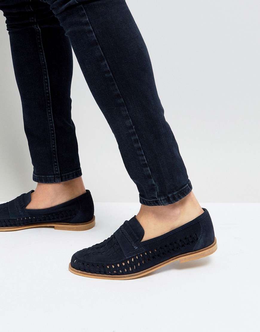 Silver Street Woven Loafers In Navy Suede
