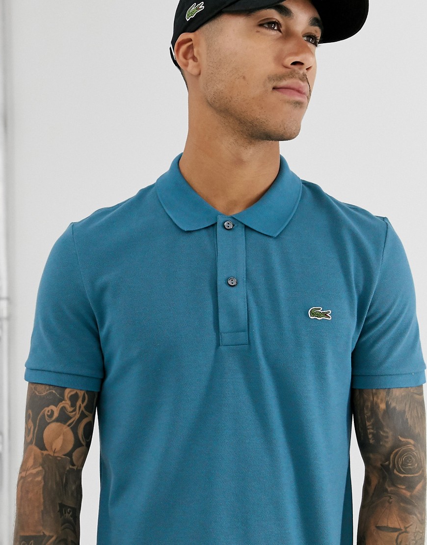 Lacoste slim fit logo polo in blue teal
