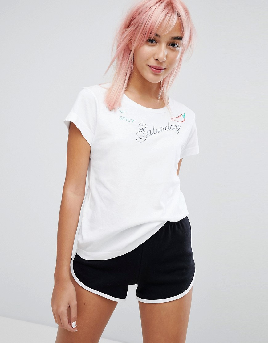 Wildfox Saturday Embroidered T Shirt