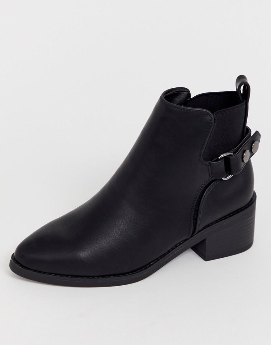 New Look wide fit leather look chelsea boot in black