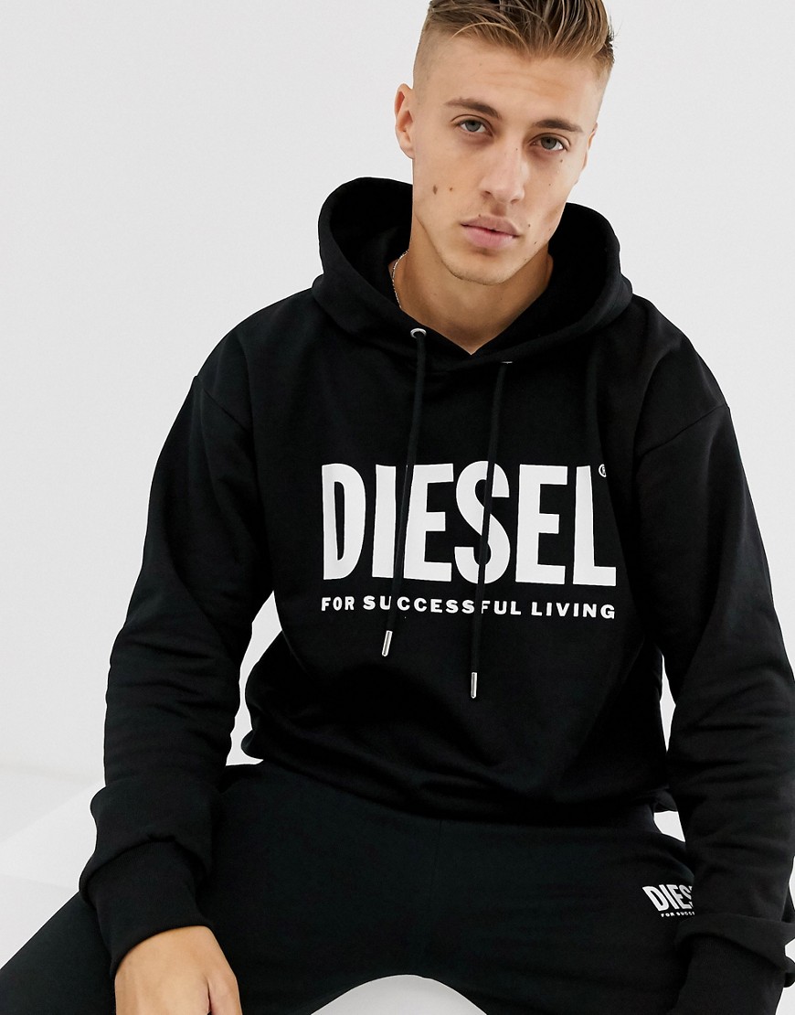 Diesel S-Division large logo hoodie in black