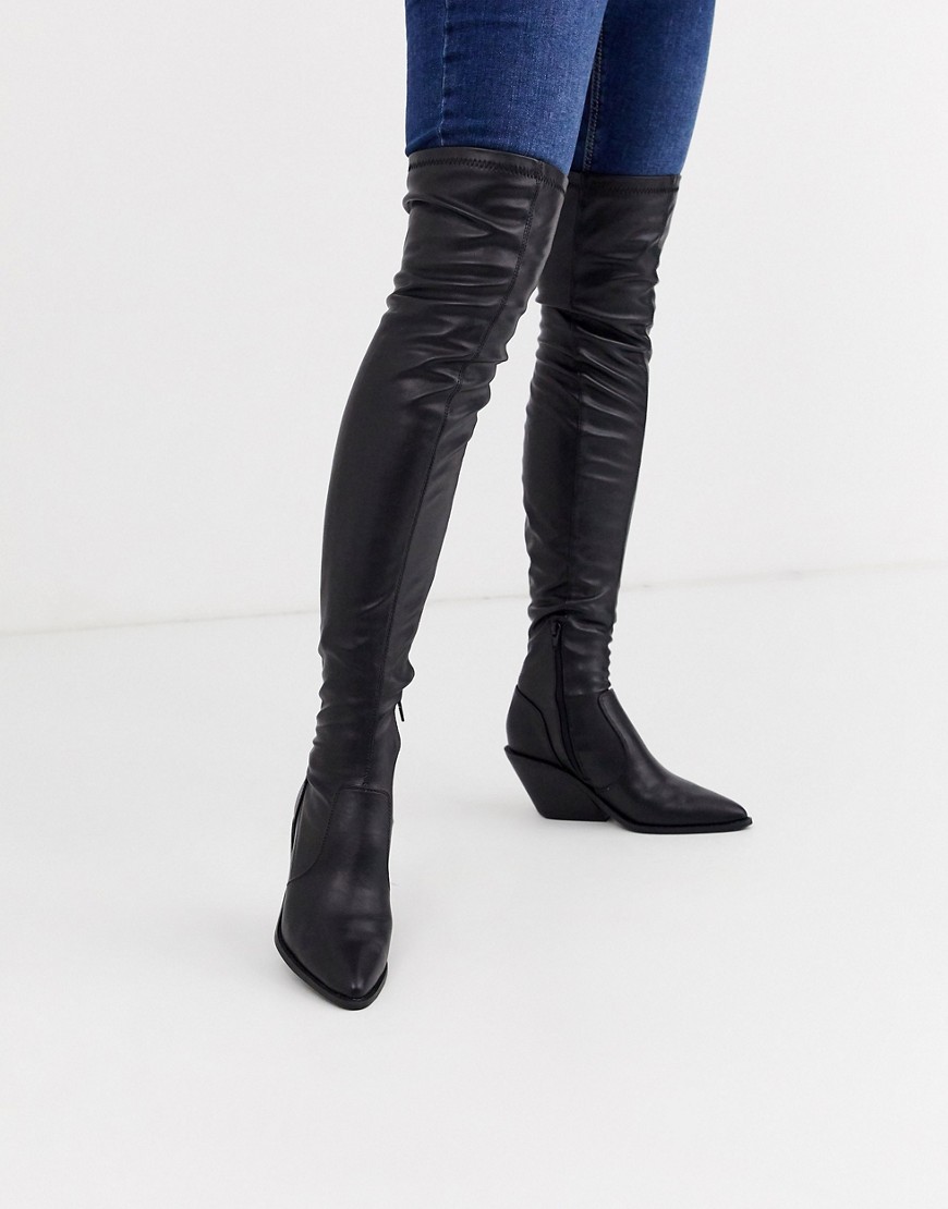 ASOS DESIGN Kingpin western flat thigh high boots