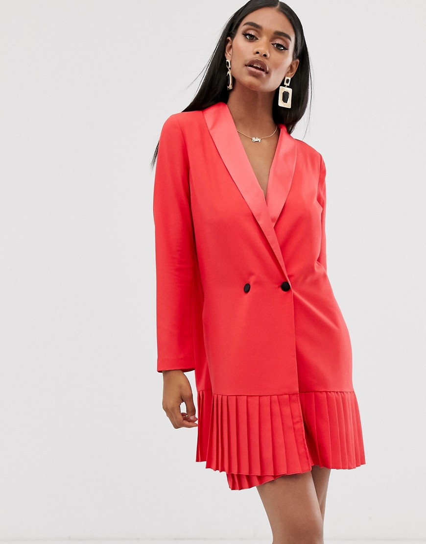 Asos Design Pleat Hem Tux Mini Dress-red