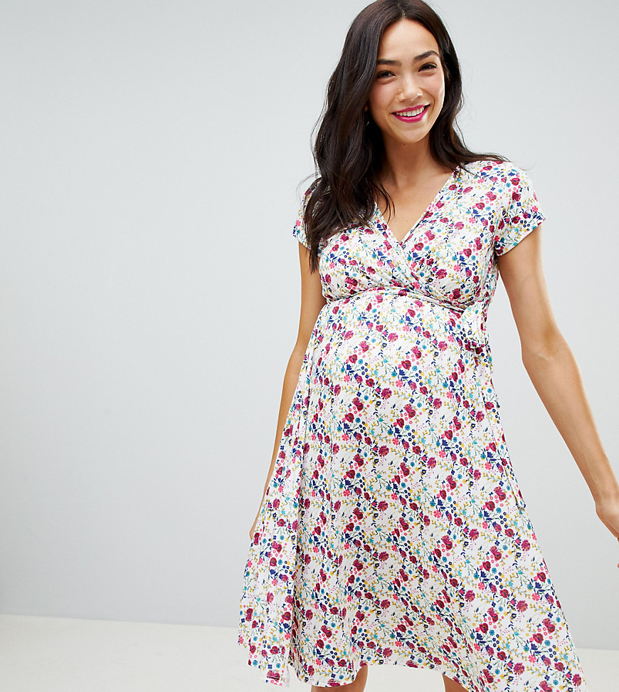Bluebelle Maternity floral wrap front dress with cap sleeve