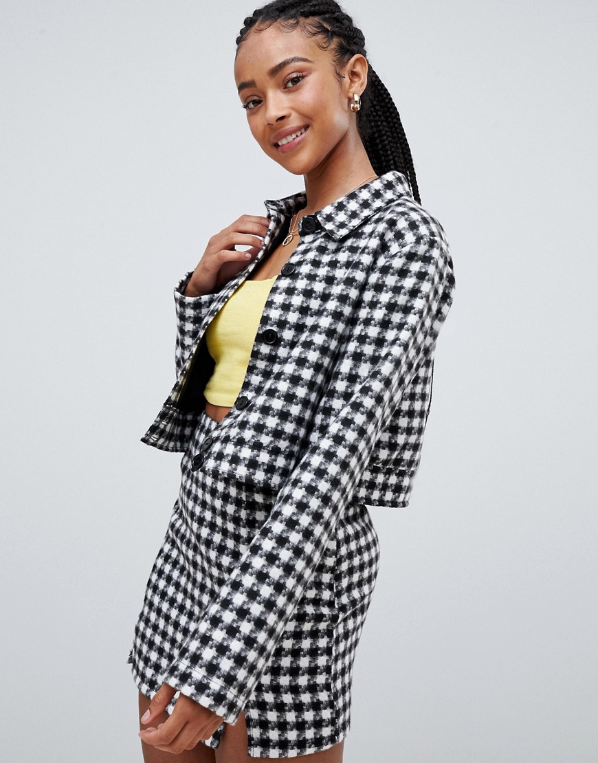 Emory Park trucker jacket in houndstooth co-ord