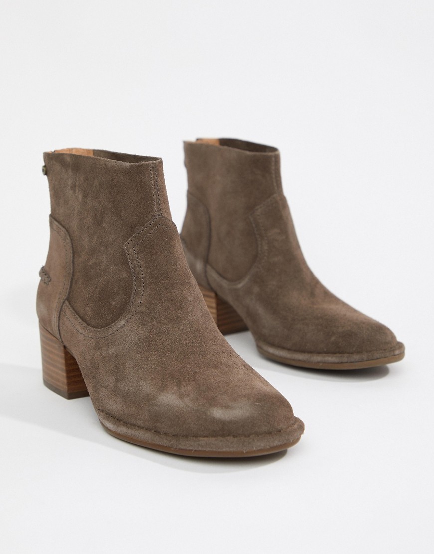 UGG Bandara Taupe Suede Heeled Ankle Boots - Taupe suede