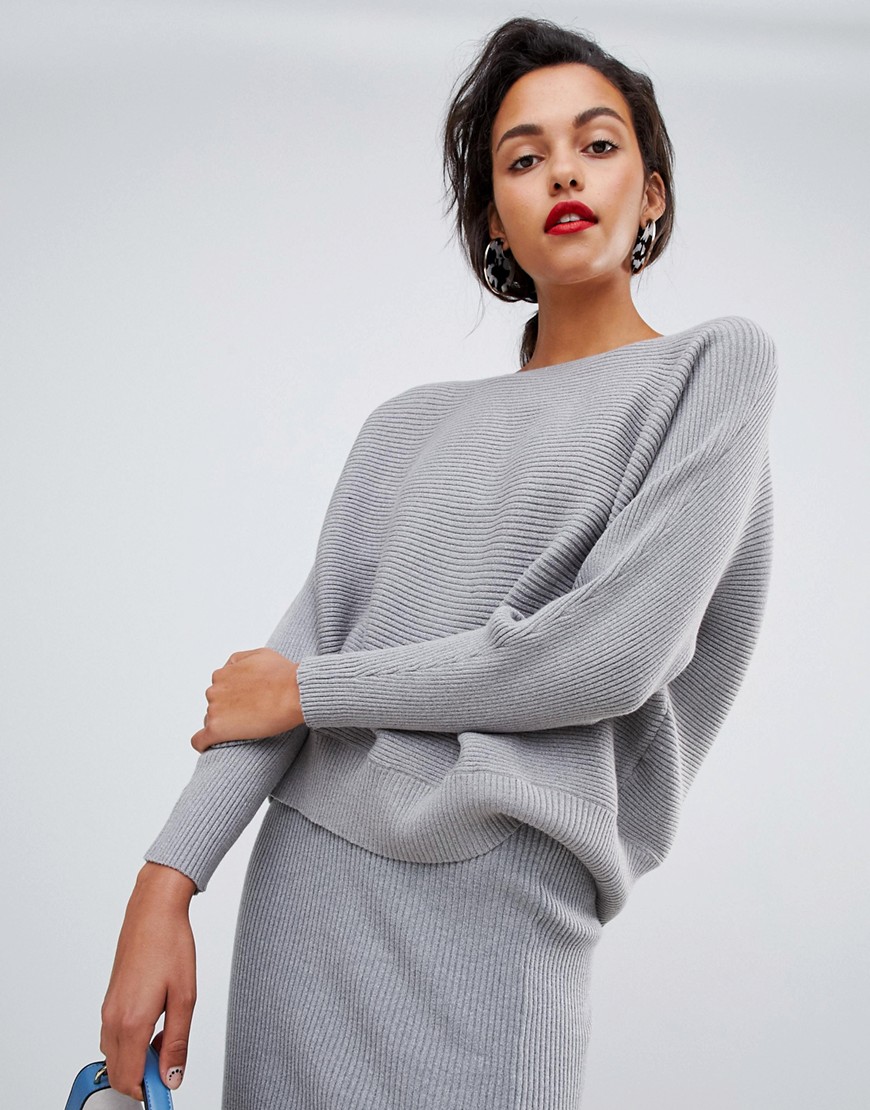 Mango knitted ribbed sweater co ord - Grey