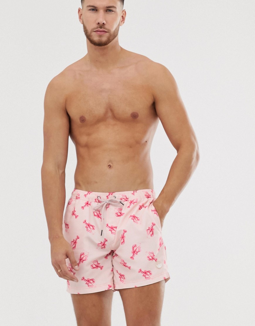 Burton Menswear swimshorts with lobster print in pink
