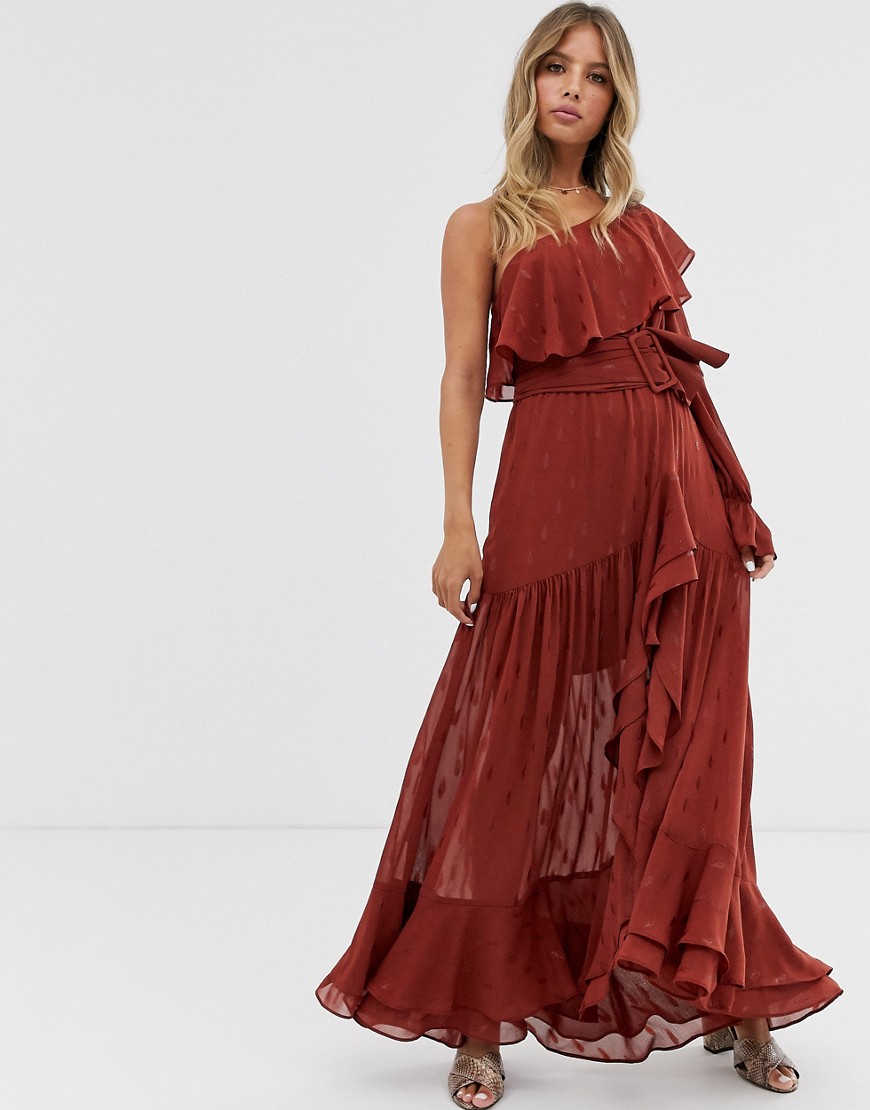 Forever New high low asymmetric belted maxi dress in rust
