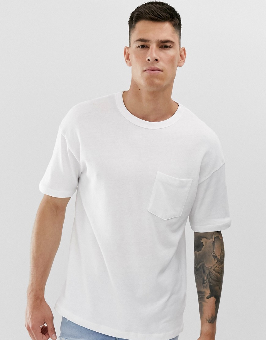 Jack & Jones Core over sized pocket logo t-shirt in white