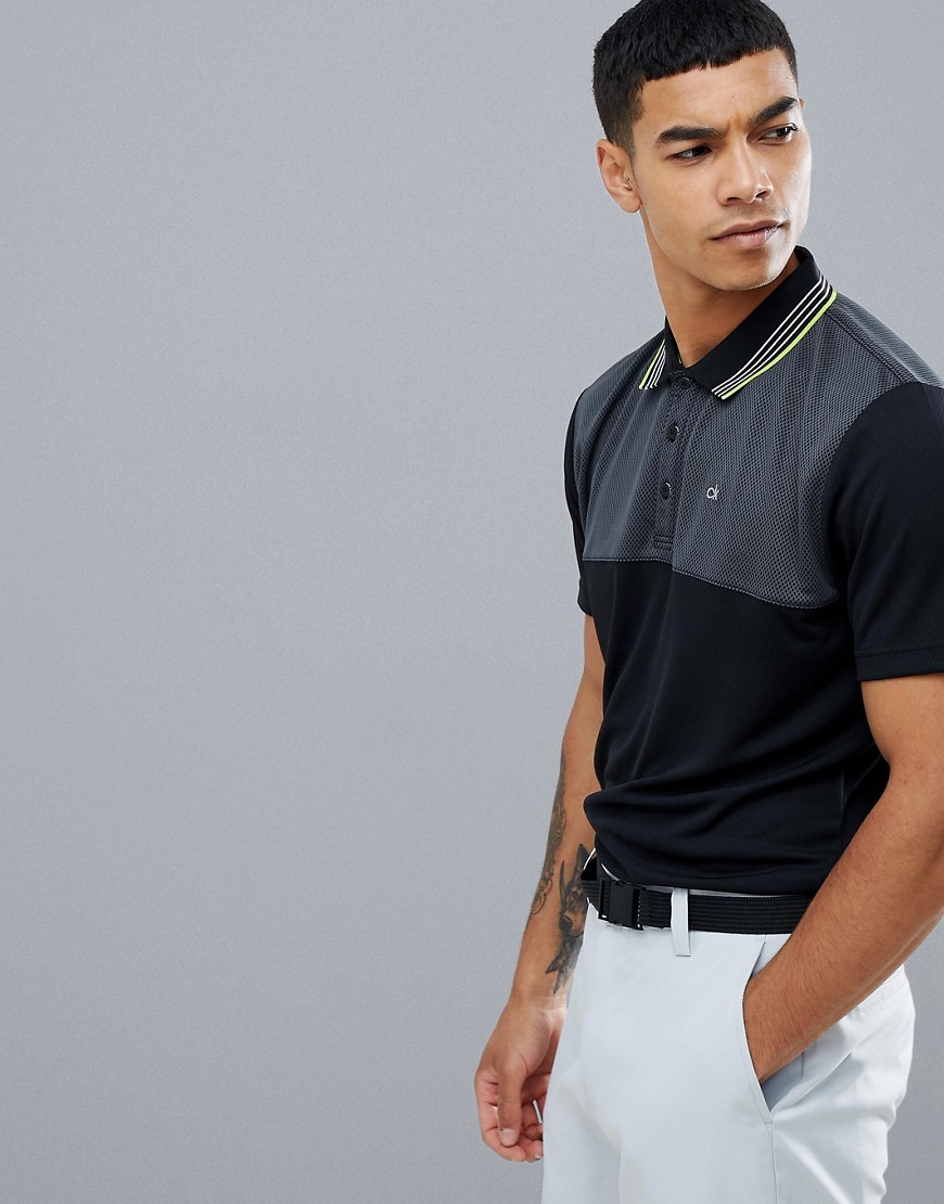 Calvin Klein Golf Performance Polo In Waffle In Black C9301 - Black