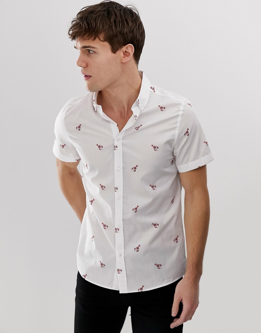 Burton Menswear shirt with lobster print in white