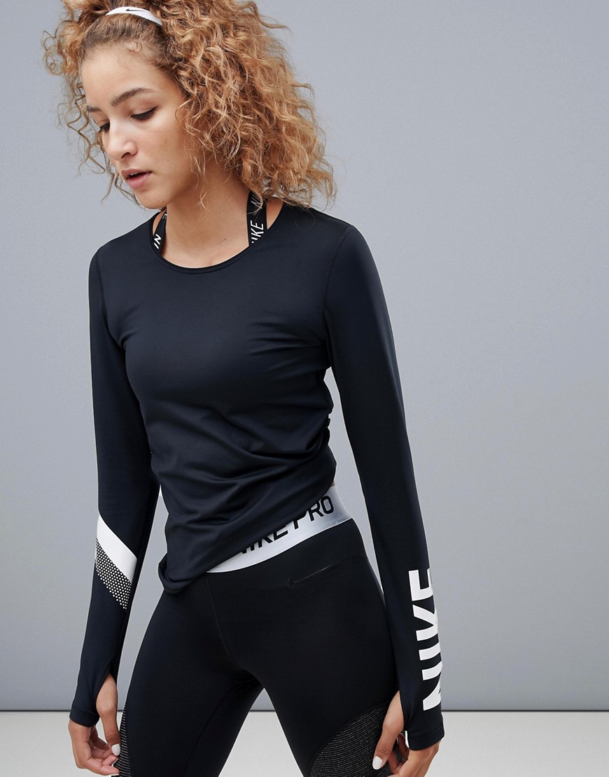Nike Training Stripe Long Sleeve Top In Black