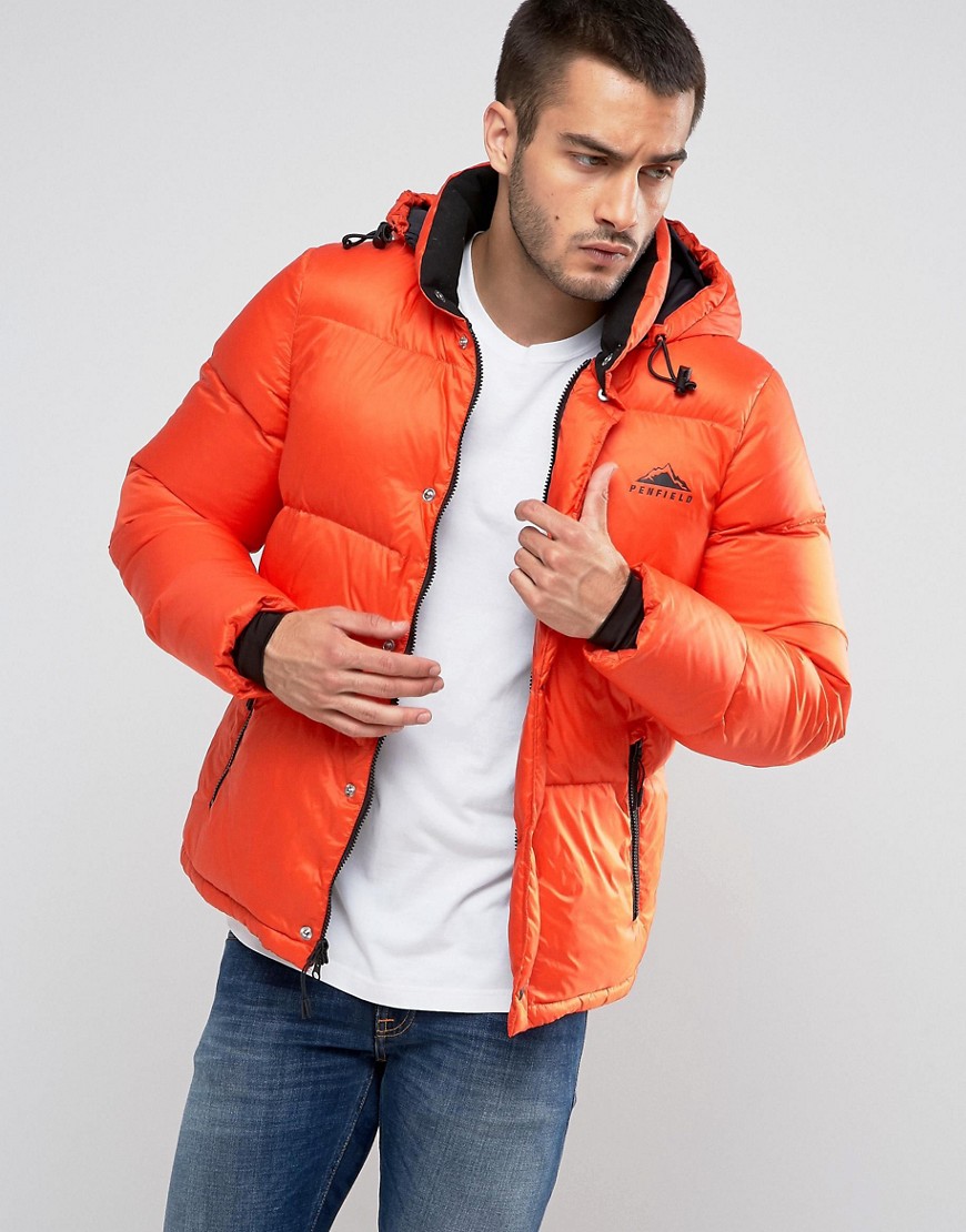 Penfield Equinox Down Quilted Jacket Detachable Hood in Orange - Fire orange