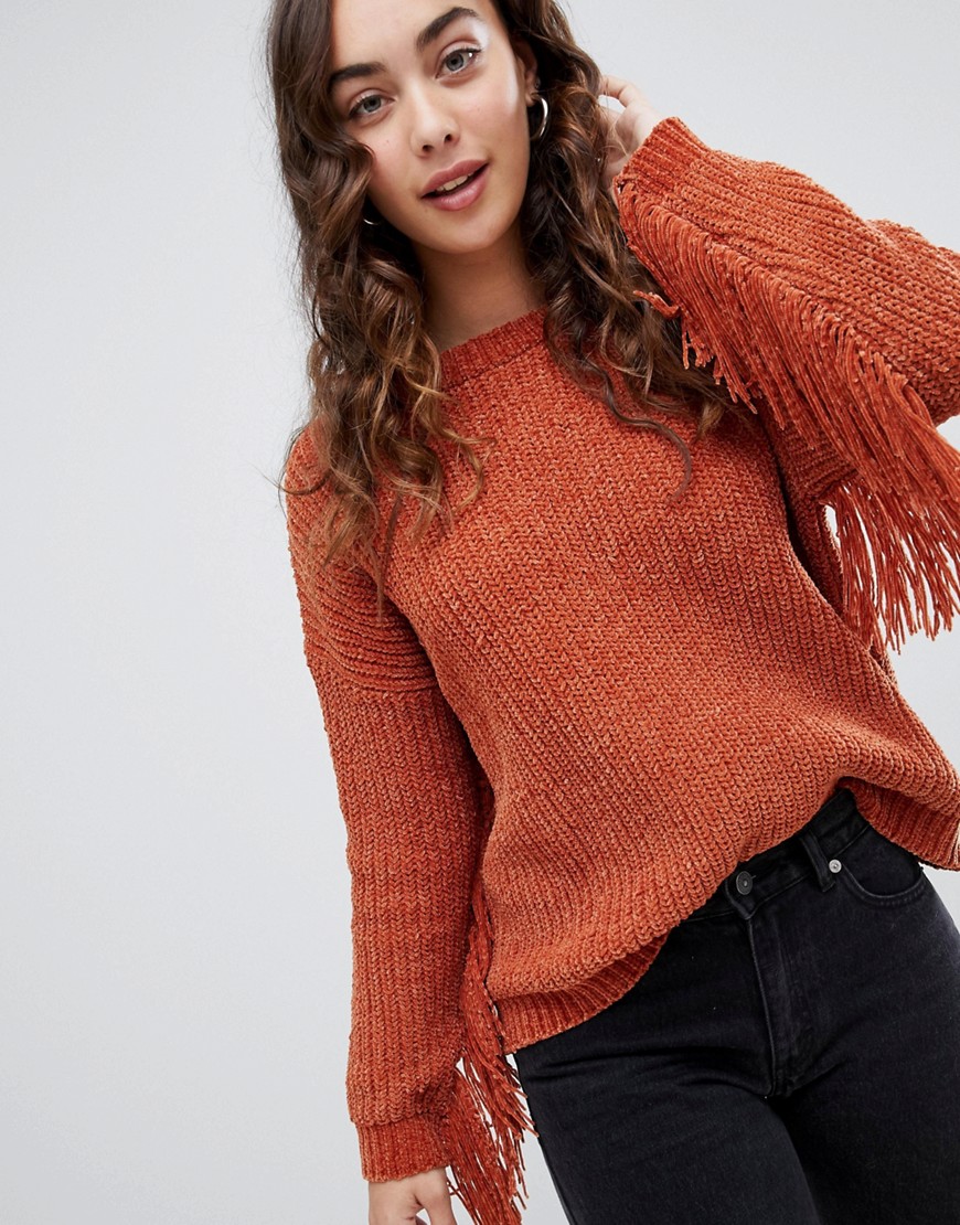 Brave Soul emery chenille jumper with fringing