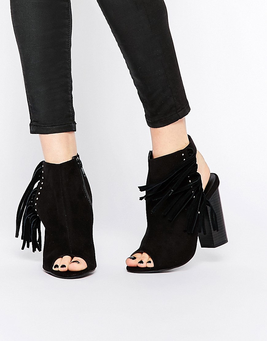 New Look | New Look Peep Toe Heeled Fringed Shoe Boot at ASOS