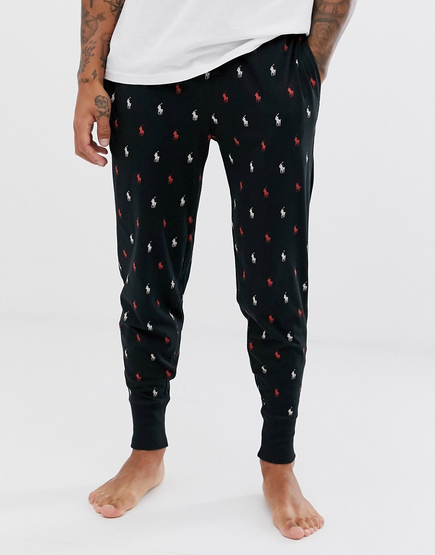Polo Ralph Lauren lounge jogger in black with all over player logo print