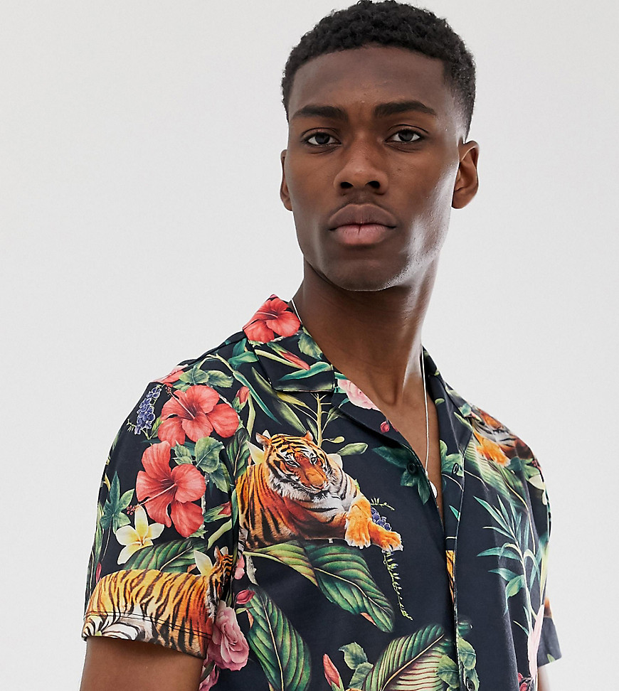Burton Menswear Big & Tall jersey shirt in floral tiger print