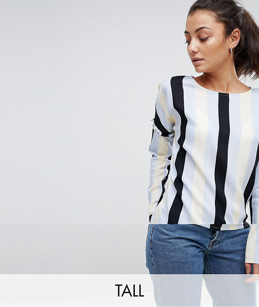Noisy May Tall Stripe Blouse With Frill Detail