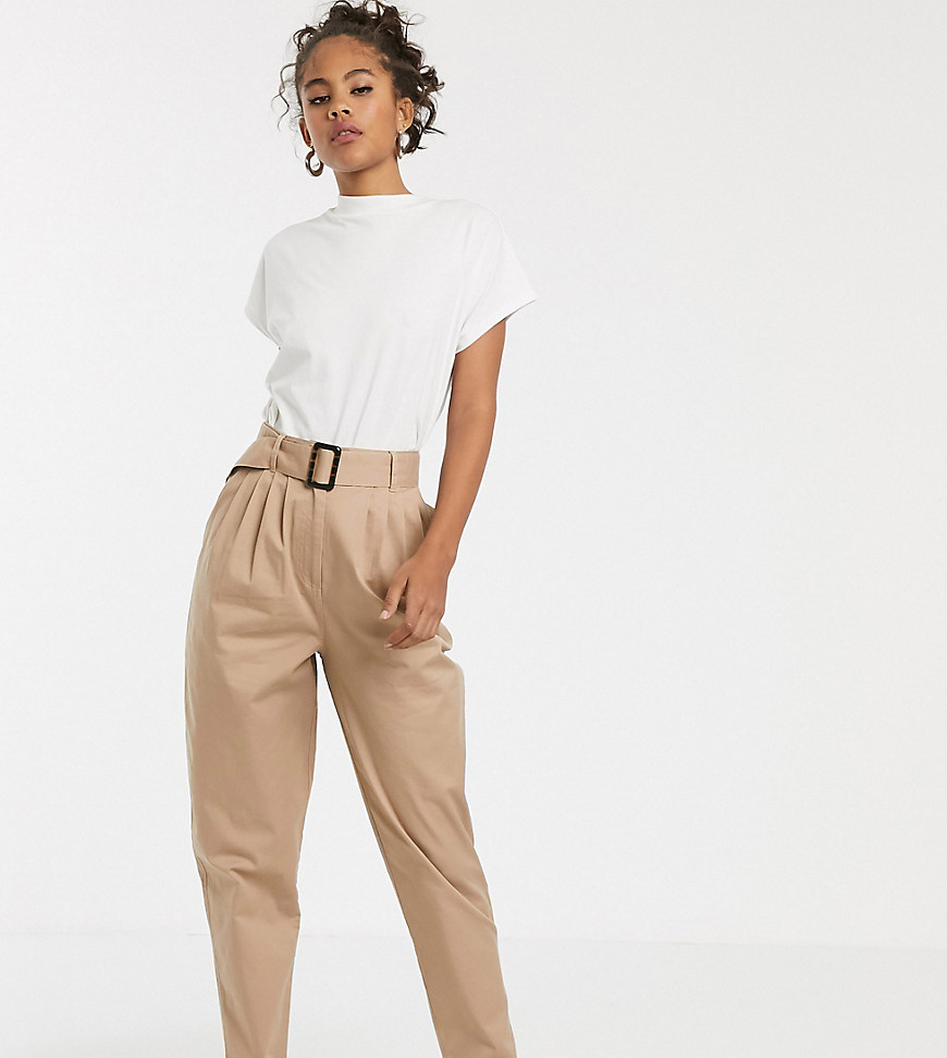ASOS DESIGN Tall belted peg trousers with tortoiseshell buckle