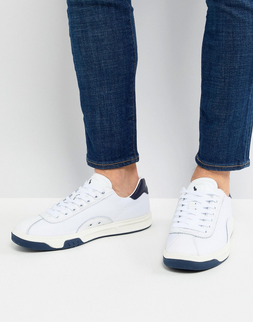 Polo Ralph Lauren Performance Court 100 Trainers Leather Mesh Mix in White/Navy - White/navy