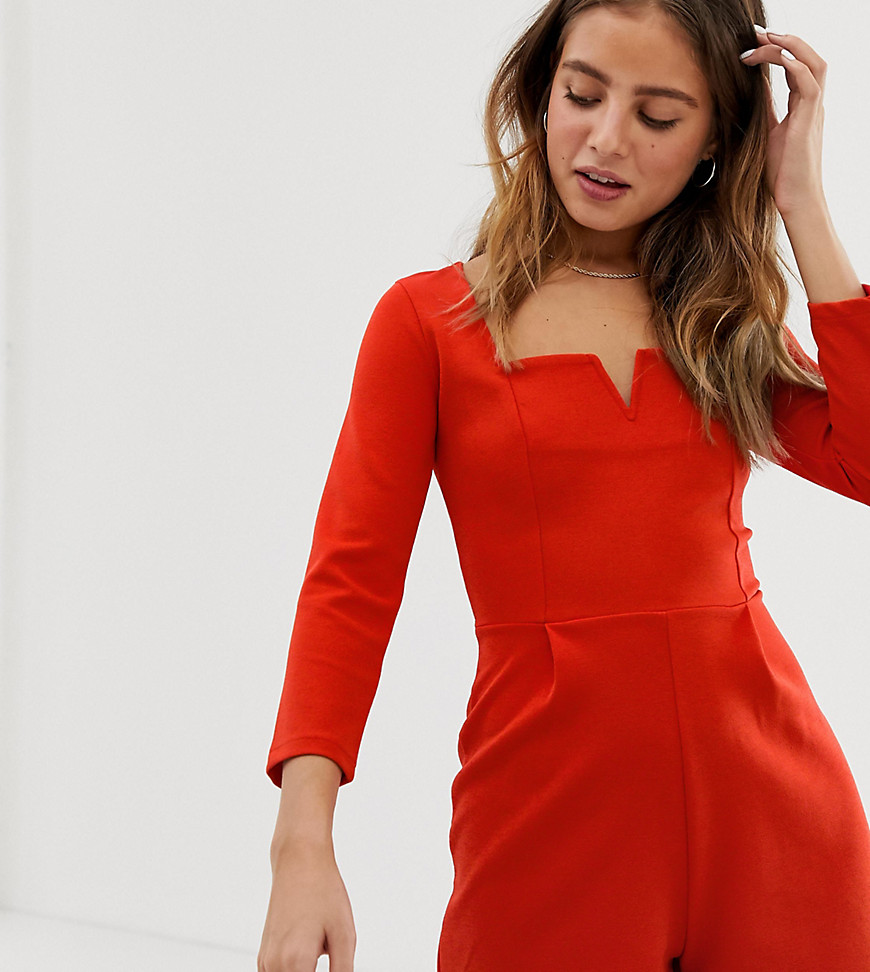 Bershka notch front playsuit in red