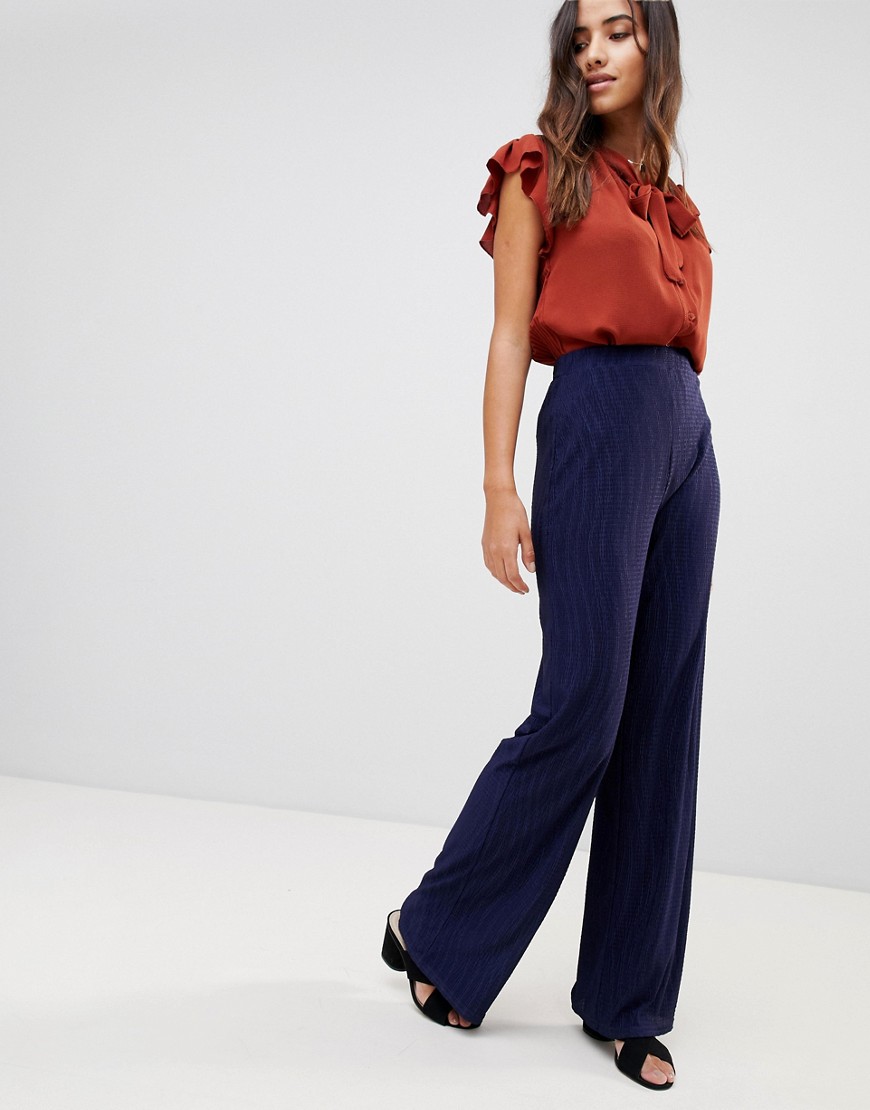 Love Textured Wide Leg Trousers - Navy