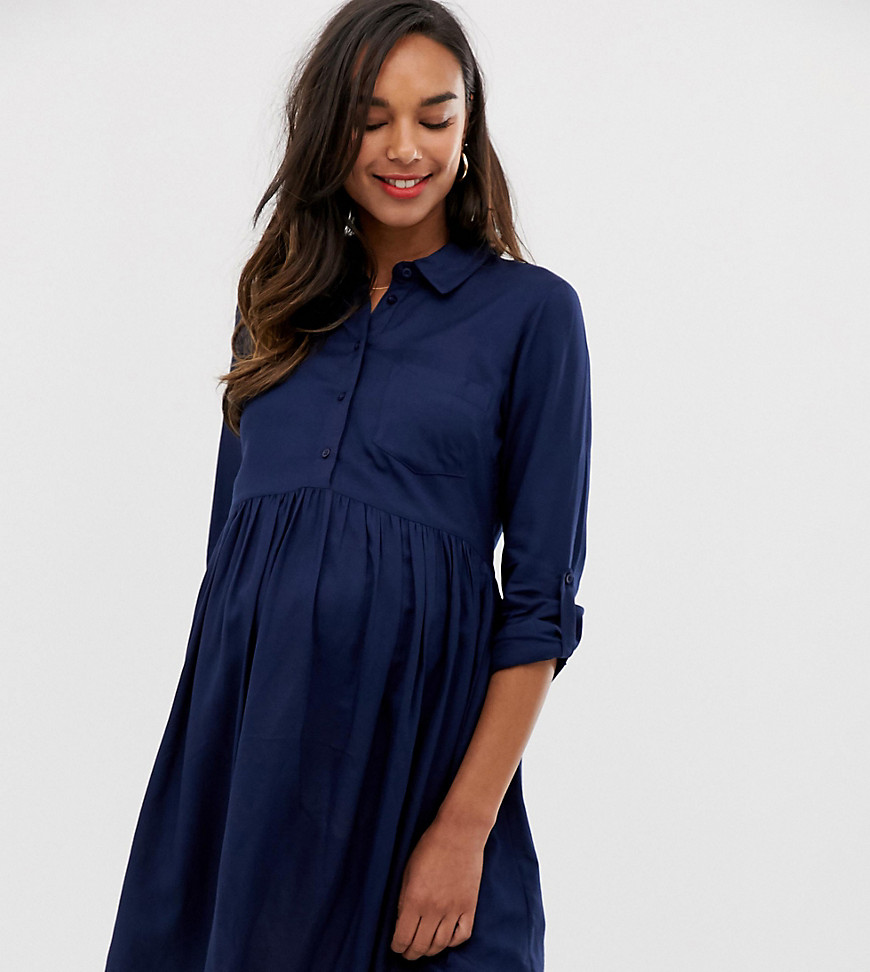 New Look Maternity smock shirt dress in dark blue