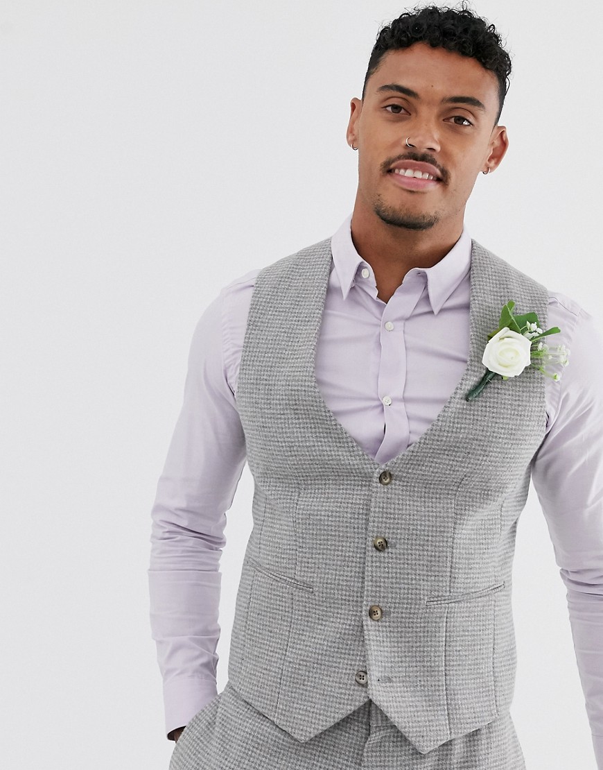 Asos Design Wedding Super Skinny Suit Suit Vest In Gray Micro Houndstooth