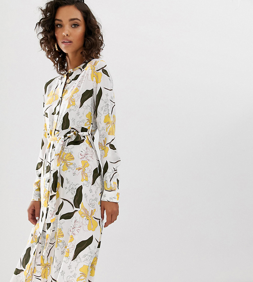 Na-kd floral print belted midi dress in white