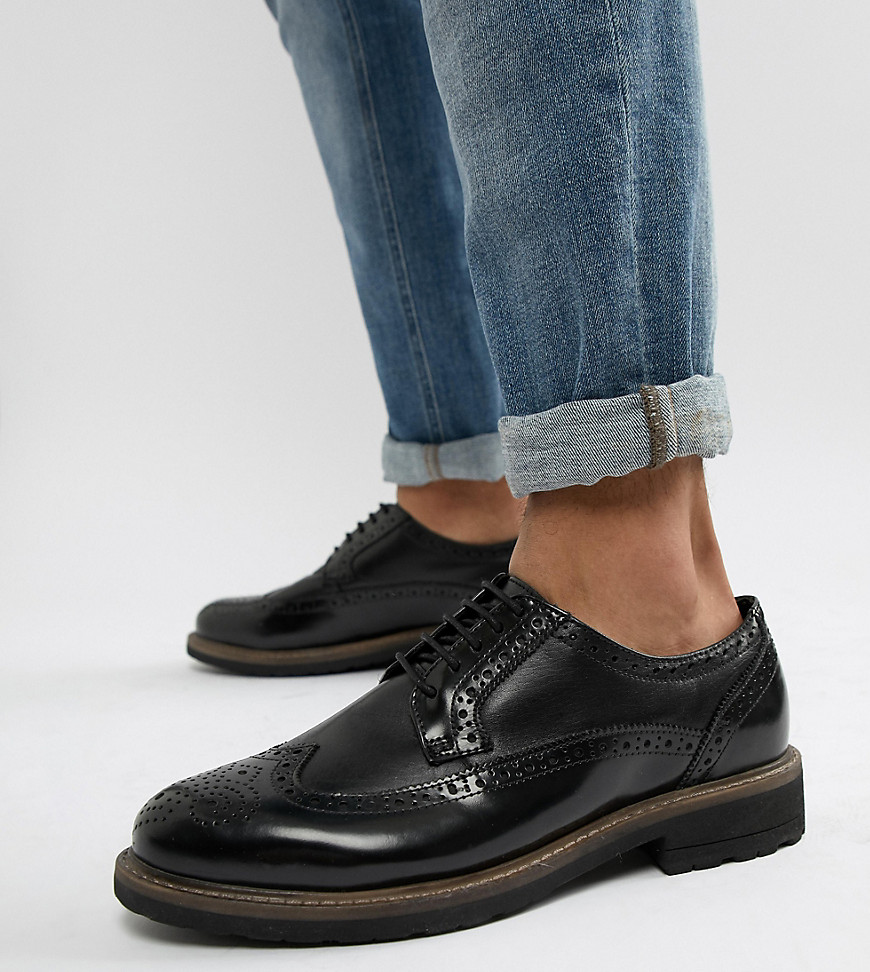 Dune Wide Fit Brogues In Black Leather