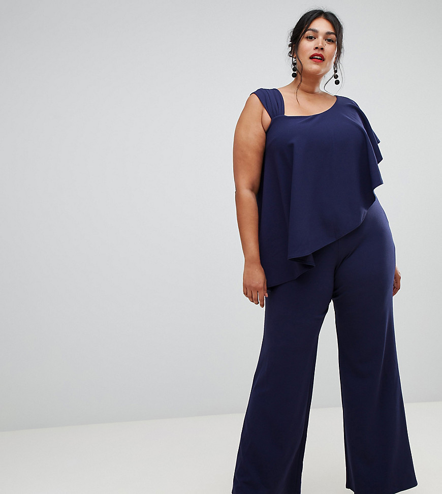 City Goddess Plus tailored jumpsuit with frill overlay