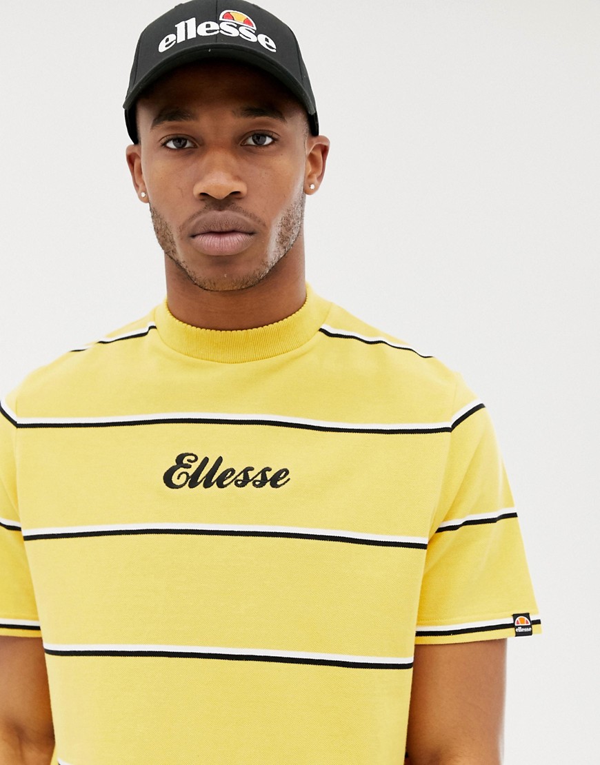 ellesse Conte striped t-shirt in relaxed fit with logo in yellow